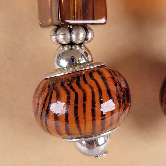 Brown Glass Bead Dangle Earrings Pierced Silver Tone Boho Drop Jewelry Gift Bag - Picture 4 of 12